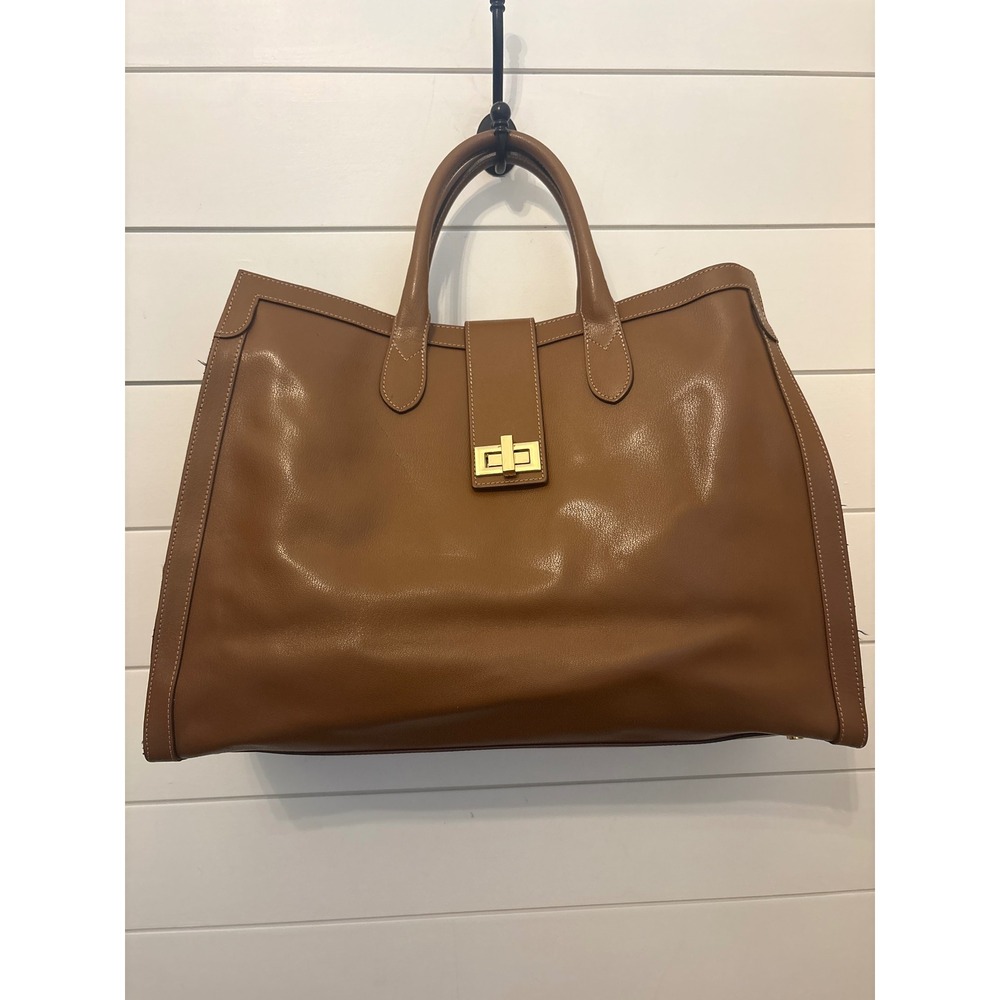 CLAUDIA Firenze made in ITALY Cognac Brown Leather Large Purse Bag Gold Lock